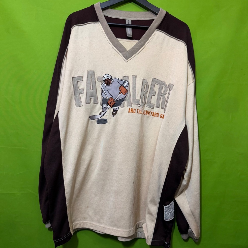 Platinum FUBU Fat Albert Hockey Jersey Mens XXL Brown Cream Vintage Streetwear